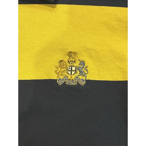 Y2K Vintage Polo RL Rugby Shirt XL Lion & Unicorn Crest Blue Yellow Stripe Zip - Picture 3 of 10